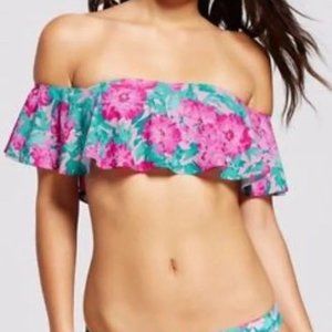 XHILARATION FLORAL RUFFLE BIKINI TOP NWOT